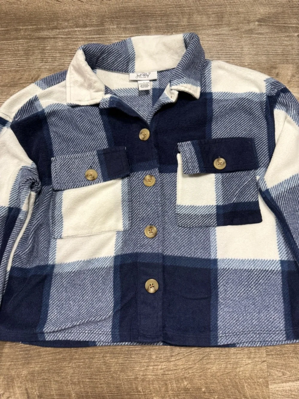 Just Polly New York Fleece Plaid Cropped Button Front Shirt Size Small - Picture 2 of 7